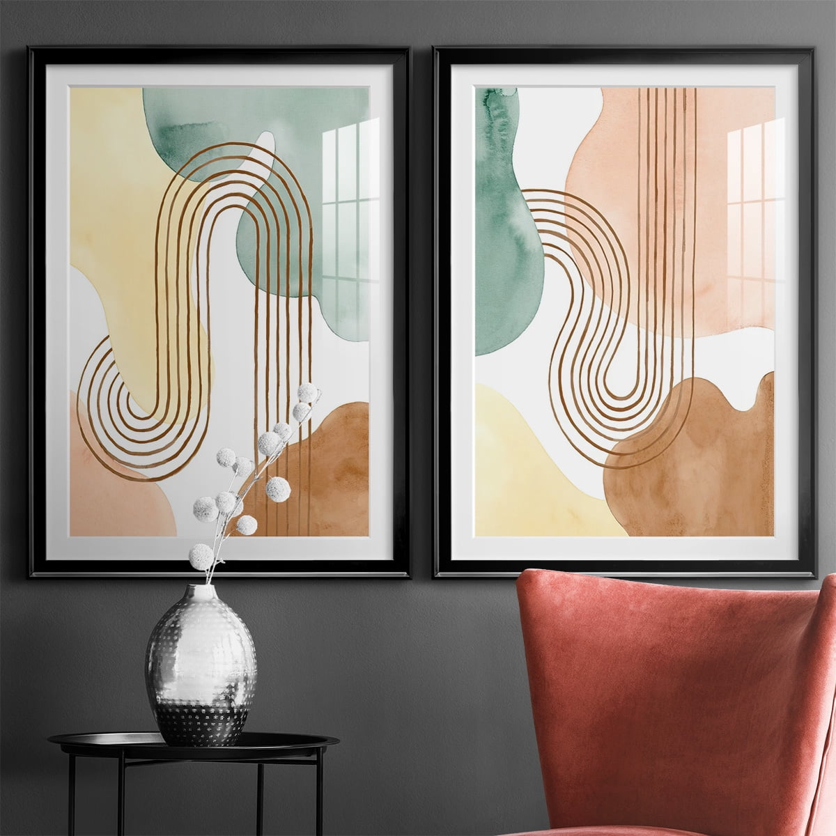 Wexford Home Spring Shapes I Premium Framed Print, 22.5" x 30.5" - Ready to Hang, Black (Set of 2)