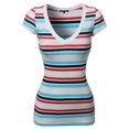 thumbnail image 1 of FashionOutfit Women's Wide V-neck Stripe Short Sleeve Tee Shorts, 1 of 3