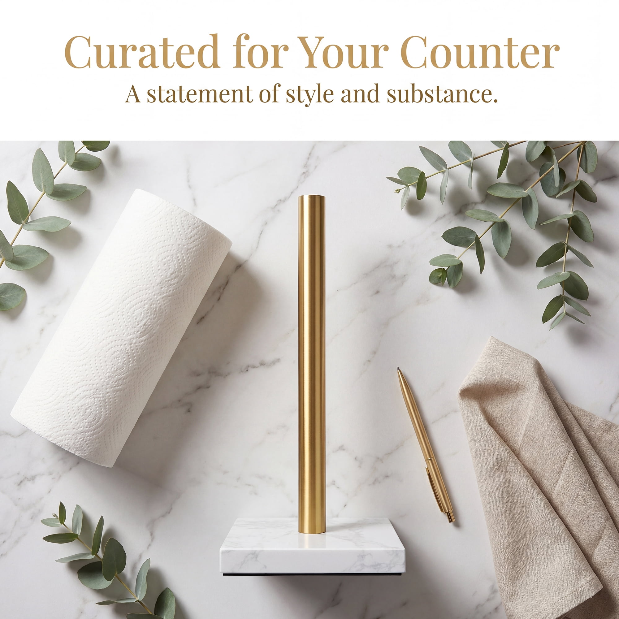Unique Bargains Non Slip Base Paper Towel Holder Gold E 11.7x5.9inch