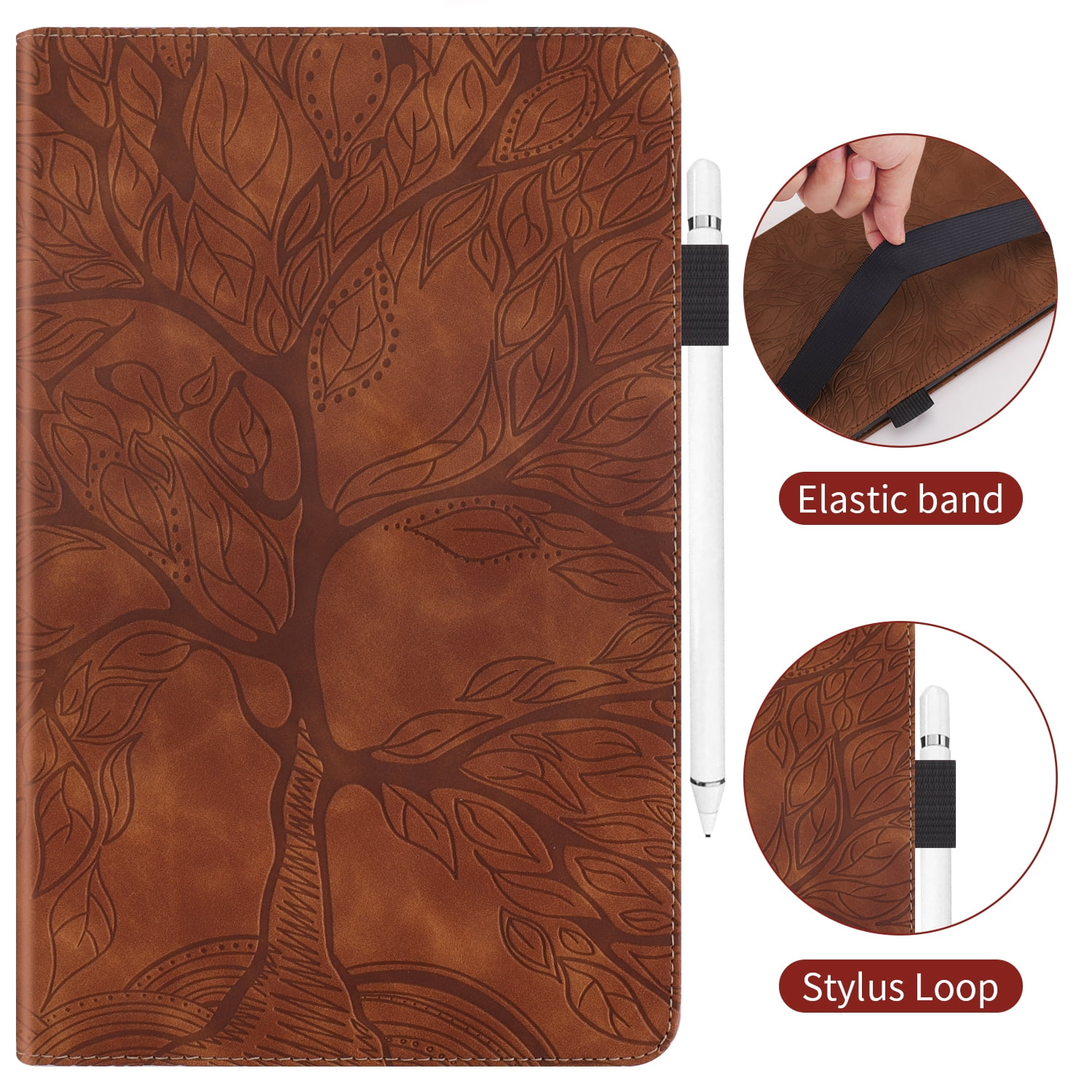 Allytechgroup Elegant iPad Air 11 Inch Case Cover 2024, Lift Tree Pattern Embossed and Shockproof Tablet Case with Pencil Holder Multi Angle Viewing Stand Flip Cover for Apple iPad Air 11,Brown