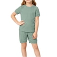 thumbnail image 2 of JOANKDMI 2 Piece Set Girls Casual Shorts Set Ribbed Knit Crewneck Short Sleeve Tee and Elastic Waist Shorts Soft Breathable Comfy Summer Outfits Playwear Loungewear, 8Y-9Y, 2 of 9