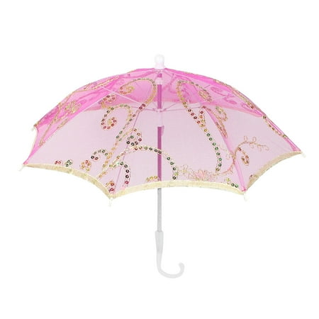 Unique Bargains Bridal Shower Fushsia Flower Pattern Folding Mini Lace Children Umbrella