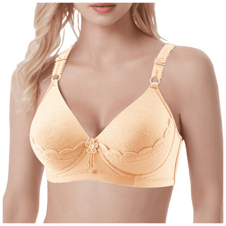 Fulorrnie Bras for Women Lift Wirefree Comfort Support Balconette Standard Straps Bra Beige 36