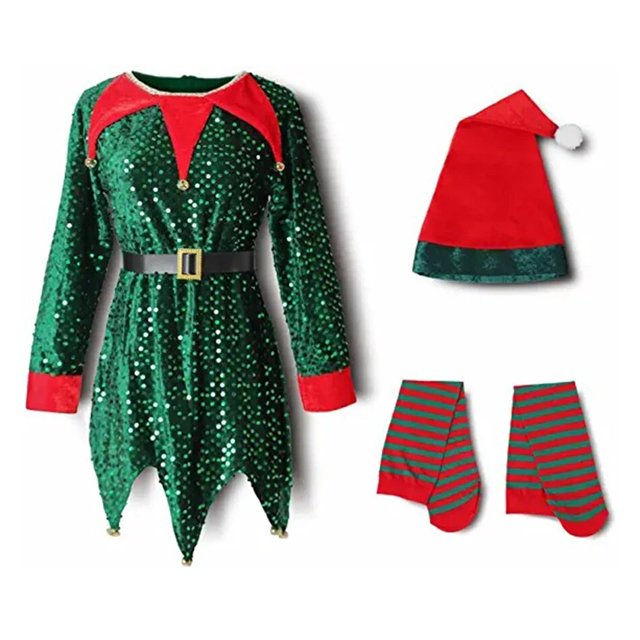 Kids Baby Girls Santa Clause Christmas Tree Costume Dress Set Green Elf Outfits Children Xmas Cosplay Carnival Festival Clothes