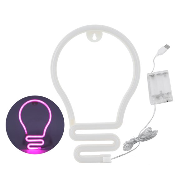 Letrero LED de neón con forma de bombilla para decoración de pared, fiestas, Navidad, bodas, USB/batería, color rosa