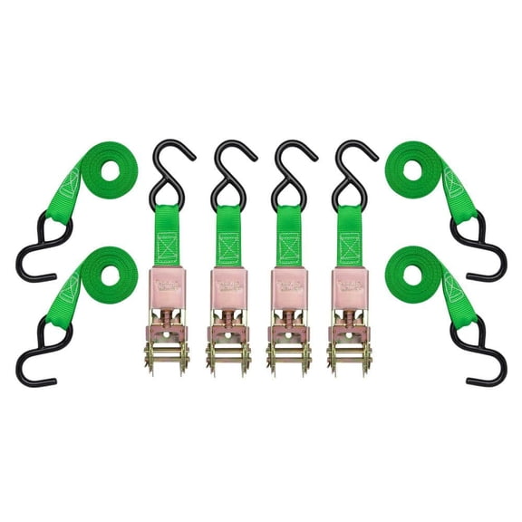 10 ft. x 1 in. Green Standard Ratchet Tie Down Straps with 300 lb. Safe Work Load - 4 pack