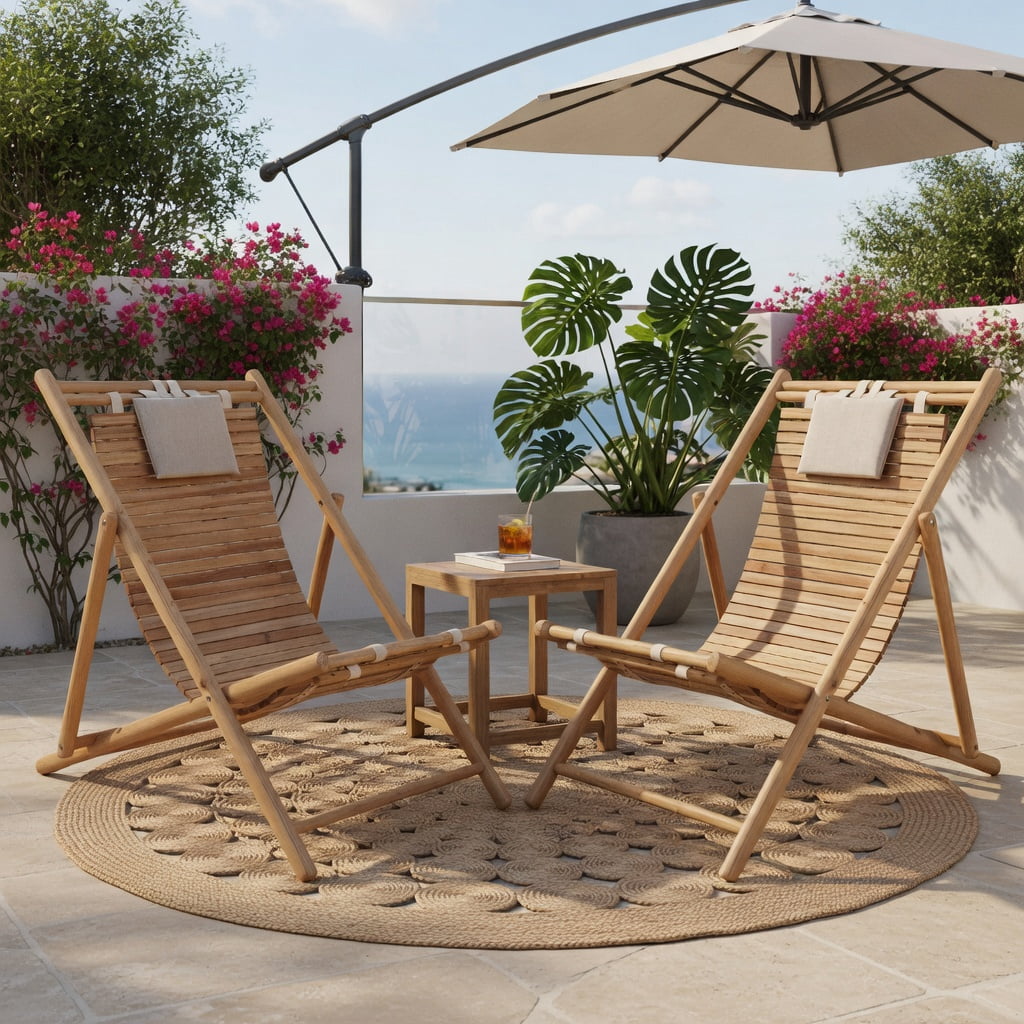 Hommoo Solid Fir Wood Folding Lounge Chair with 3-Position Adjustable Backrest & Plush Padded Headrest, for Patio, Backyard, Porch, Natural