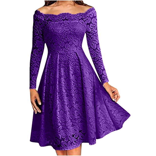 Bigersell Robe de Boîte de Nuit Mode Femmes Été Dentelle Décontractée Chandail-Over Manches Courtes Robe Mini Vintage pour Femme Robe de Bal Grande Taille, Style 22177, Violet m