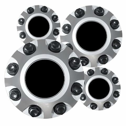 Fuel Rider Set of 4 Silver ABS Center Caps Compatible with 2011-2025 Chevrolet Silverado 2500 HD, 3500 HD, GMC Sierra 2500 HD, Sierra 3500 HD