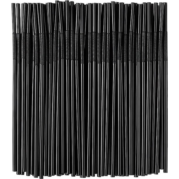 Nvzi 100PCS Black Flexible Plastic Straws,Black Disposable Bendy Party Fancy Straws Extra Long Straws Party Decorations