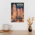 thumbnail image 3 of Vintage Retro Travel Poster Wall Decor Catedral De San Ildefonso Merida Mexico Colonial Twilight Church Print Canvas Poster, 3 of 8