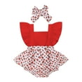 thumbnail image 2 of Musuos 2Pcs Baby Girl Summer Outfit, Strawberry Print Flying-Sleeve One Piece Romper + Hairband for Toddler, 0-24 Months, 2 of 10