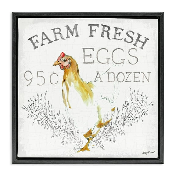 Stupell Industries Chicken Farm Fresh Vintage Sign Landscape Painting Black Floater Framed Canvas Art Print Wall Art, 18 x 18