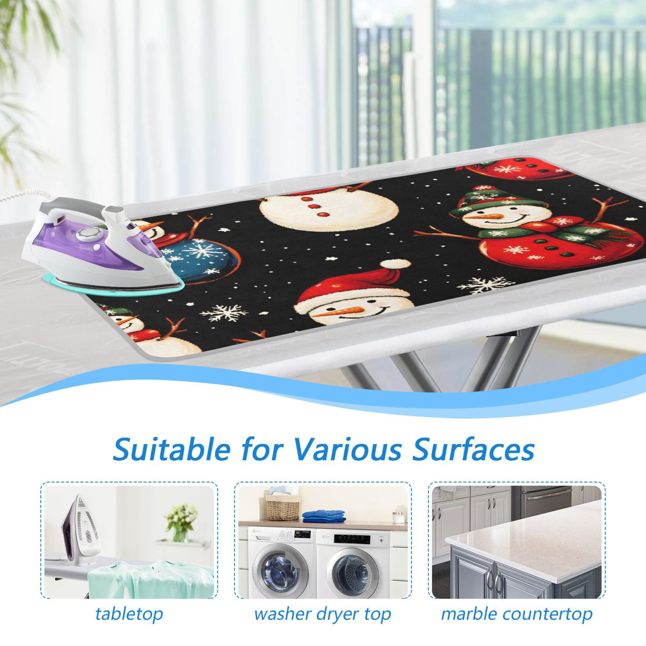 Colorful Snowman Ironing Mat Blanket for Table Top Travel Portable Ironing Board Pad 47.2x27.6 Inch
