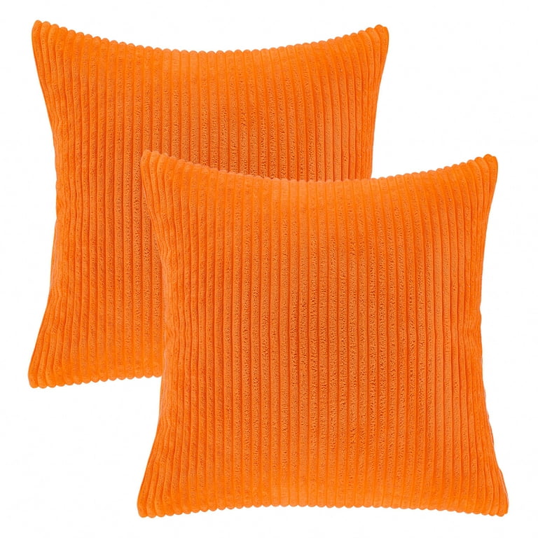 Fluffy Corduroy Velvet Solid Color Suqare Cusion Accent Decorative Throw Pillow for Couch, 12 inch x 20 inch, Soft Orange, 2 Pack