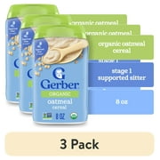 (3 pack) Gerber Stage 1 Baby Food, Organic Baby Oatmeal Cereal, 14g Whole Grains, Infant Cereal