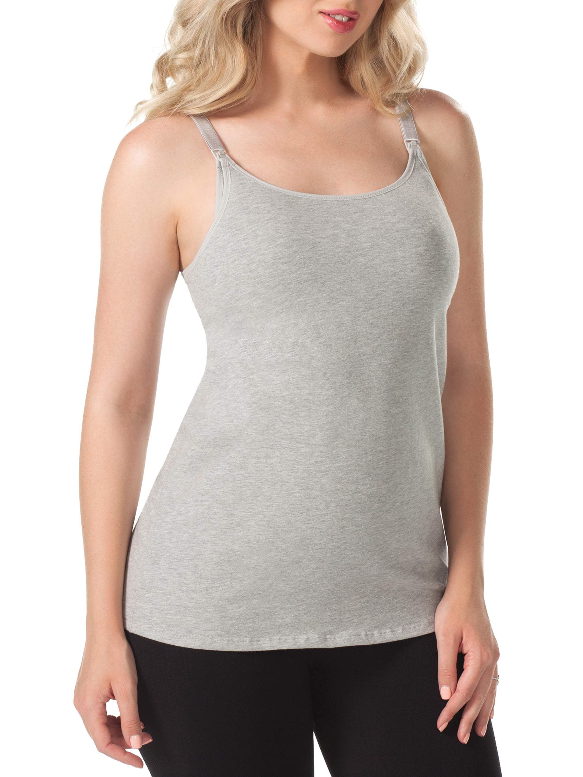 4HOW Womens Basic Maternity Nursing Cami Tank Top Shirt with Built in Bra