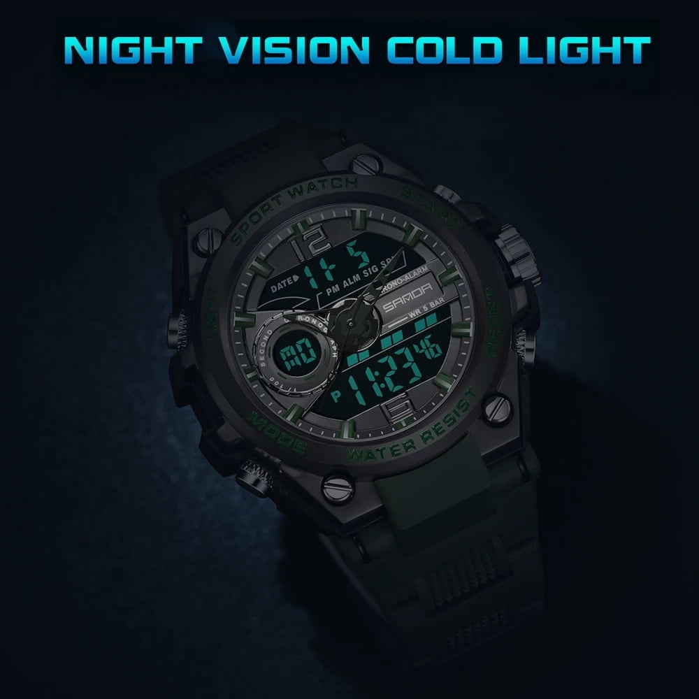 SANDA New Sport Military Men's Watches 50M Waterproof Quartz Wristwatch LED  Digital Watch for Male Clock Relogios Masculino 6092