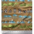 thumbnail image 1 of Soimoi Polyester Crepe Fabric Tree,House & Raindrop Nature Print Sewing Fabric Yard 52 Inch Wide, 1 of 3