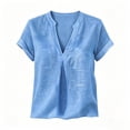 thumbnail image 5 of Ayolanni Flowy T Shirts for Women Business Short Sleeve V-Neck Solid Blouse Fitted Ladies Rolled Shirts 2026 Summer Tops Blue L, 5 of 5