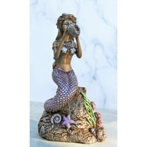 Ocean Marine Mermaid Siren Princess Blowing Sconce Shell On Coral Rock Figurine