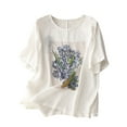 thumbnail image 1 of Hauts d'Été pour Femmes 2023 Coton Lin Manches Courtes Col Rond T-Shirts Mode Imprimés Habillés Décontractés Blouses Tuniques d'Automne, 1 of 7