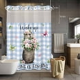 thumbnail image 5 of Groundhog No Hooks Shower Curtain with Snap-in Liner Watercolor Spring Pink Purple White Floral Leaf Butterfly Blue Plaid Shower Curtains for Bathroom, Waterproof, Easy Install, Washable 60"x72", 5 of 9