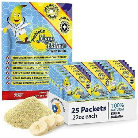 Nutritional Designs, Prebiotic Inulin 100% Pure Banana Flakes, Gut Health, High Protein & Fiber, Natural Diarrhea Remedy, IBS Relief, , Single Packets, 25 Count