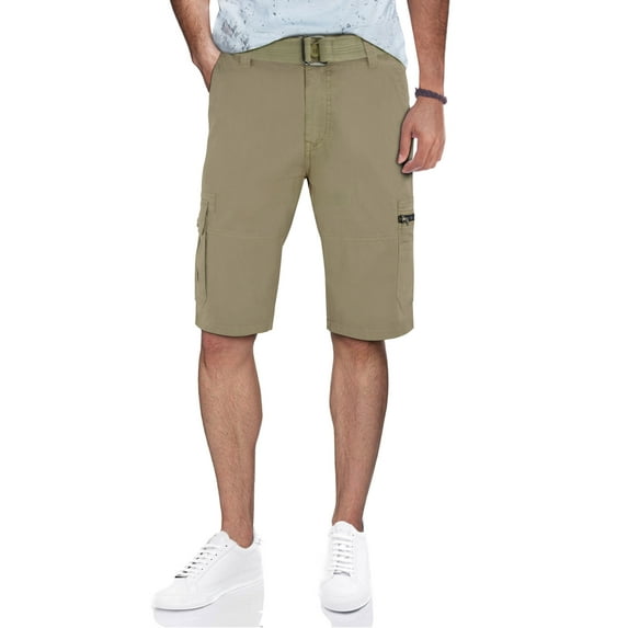 RawX Men's Belted Cargo Shorts With Zipper Detail, Stone, Size 36