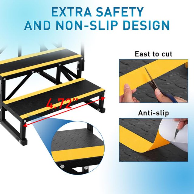 GloryStar 4-Step RV Step Stool with Handrail,Portable Pool Ladder with Non-Skid Tapes,Camper Steps for RV, Mobile Home Stairs Travel Trailers, Camper, Ground-Pool for Indoor & Outdoor