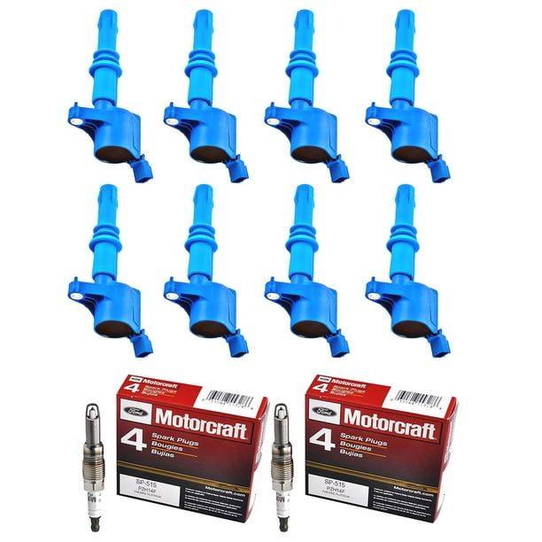 Set of 8 ISA Blue Color Ignition Coil & Motorcraft Spark Plugs