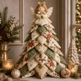 thumbnail image 4 of DIY Quilted Christmas Tree Kit Handmade Fabric Tabletop Holiday Decor, Patchwork Craft with Character Topper for Mantel Shelf, 4 of 10