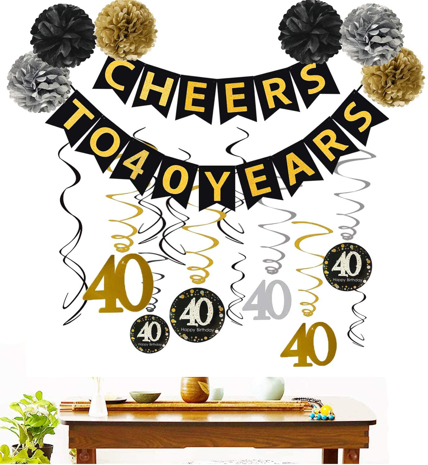 Famoby Gold Glittery Cheers to 40 Years Banner with Pom Poms 40th Sparkling  Hanging Streamers for 40th Birthday Decorations 40th Birthday Party  Decorations Supplies - Walmart.com
