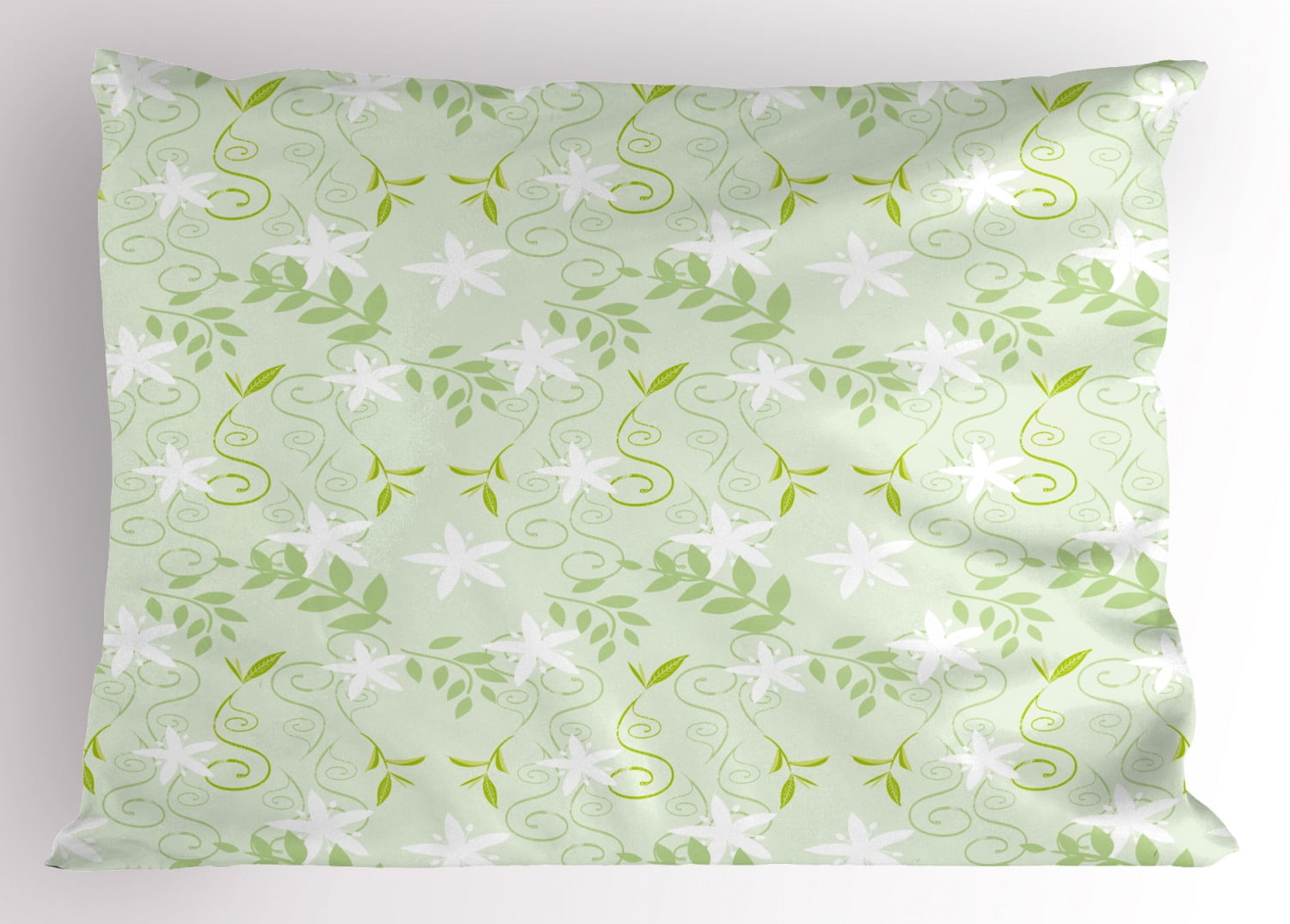 Mint Pillow Sham Swirling Floral Branches with Leaves and Flower
