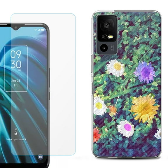 OneToughShield ® for TCL 40 XE 5G Shockproof Fashion Phone Case, with Tempered Glass Screen Protector - Daisy Paint