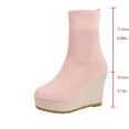 thumbnail image 3 of Platform Wedge Boots for Women Casual Stretch Knit Sock Booties Round Toe Slip on Fall Winter Ankle Boots High Heels Red Size 9, 3 of 5
