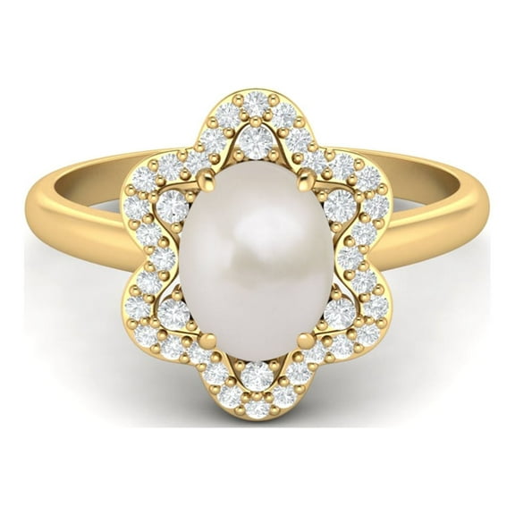 Mooneye Prong Set 8x6mm Oval Pearl 925 Sterling Silver Yellow Plated Women Graduation Gift Ring