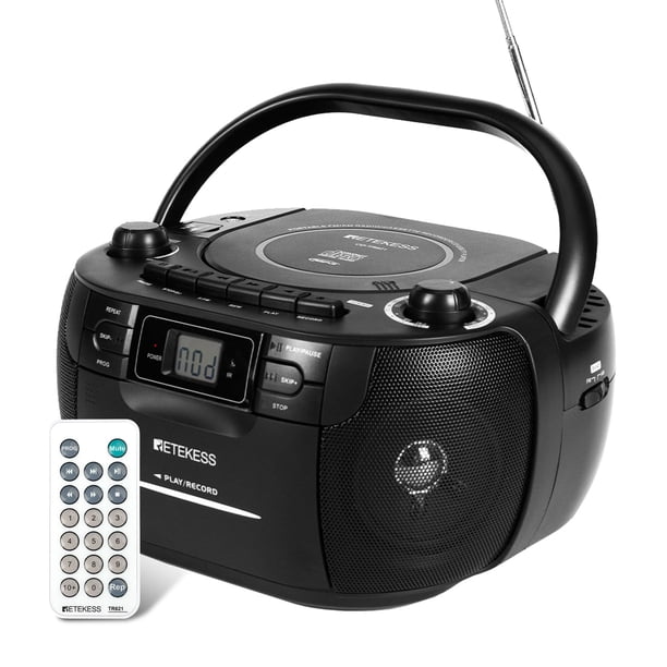 Reproductor de CD Boombox Retekess TR621, cinta de casete, radio AM FM