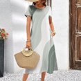 thumbnail image 2 of Vestido elegante de verano para mujer, de manga corta, con estampado de rayas, falda holgada de corte A, cuello redondo informal, 2 of 2