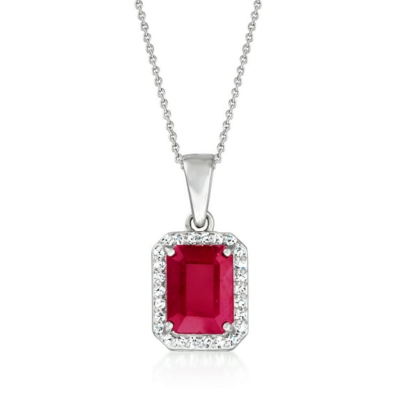 Ross-Simons 2.50 Carat Ruby Pendant Necklace With .15 ct. t.w. Diamonds in 14kt White Gold, Women's, Adult