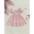thumbnail image 4 of LMLYSoH Toddler Girls Summer Casual Dress Short Puff Sleeve A-line Plaid Dress for Party, Travel, 4 of 9