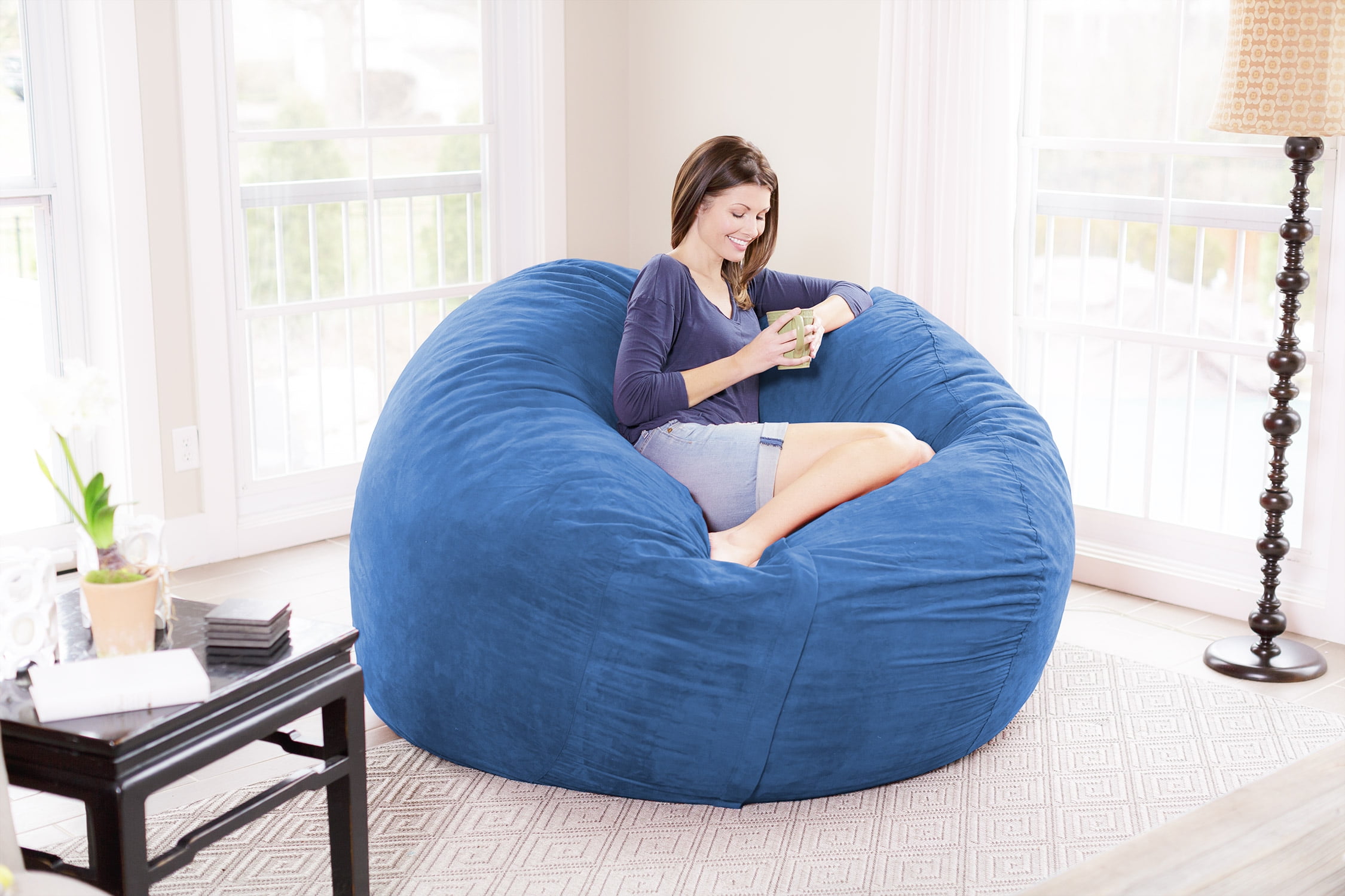 Chill Sack Bean Bag Chair, Memory Foam Lounger with Microsuede Cover, Kids,  Adults, 7 ft, Blue Pebble 