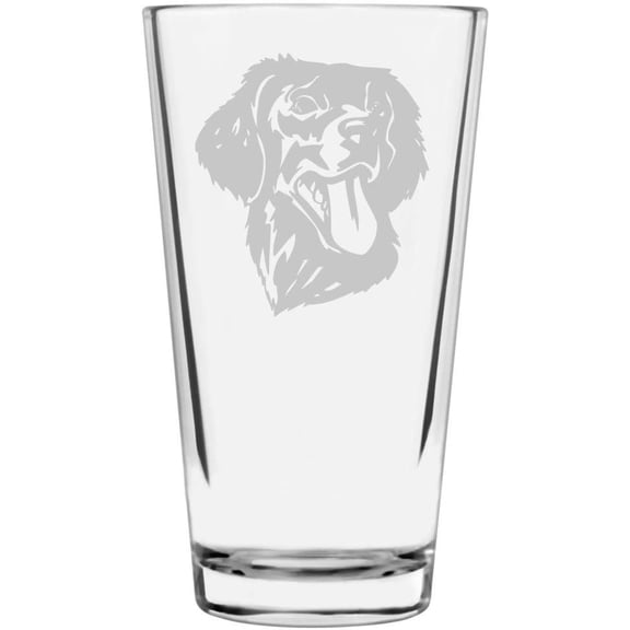 Flat Coated Retriever Dog Themed Etched All Purpose 16oz Libbey Pint Glass