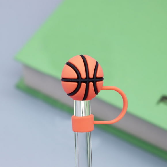 Silica Gel Straw Cover | Splash-Proof Reusable Straw Topper | Water Bottle Straw Cap | Basketball Pattern | Fits 0.4in 10mm | Air-Tight | Portable | Single Pack