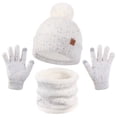 thumbnail image 2 of Oiyii Toddler Girl's Fleece‑Lined Pom‑Pom Beanie Solid Fall Winter Gloves, White, 2 of 3
