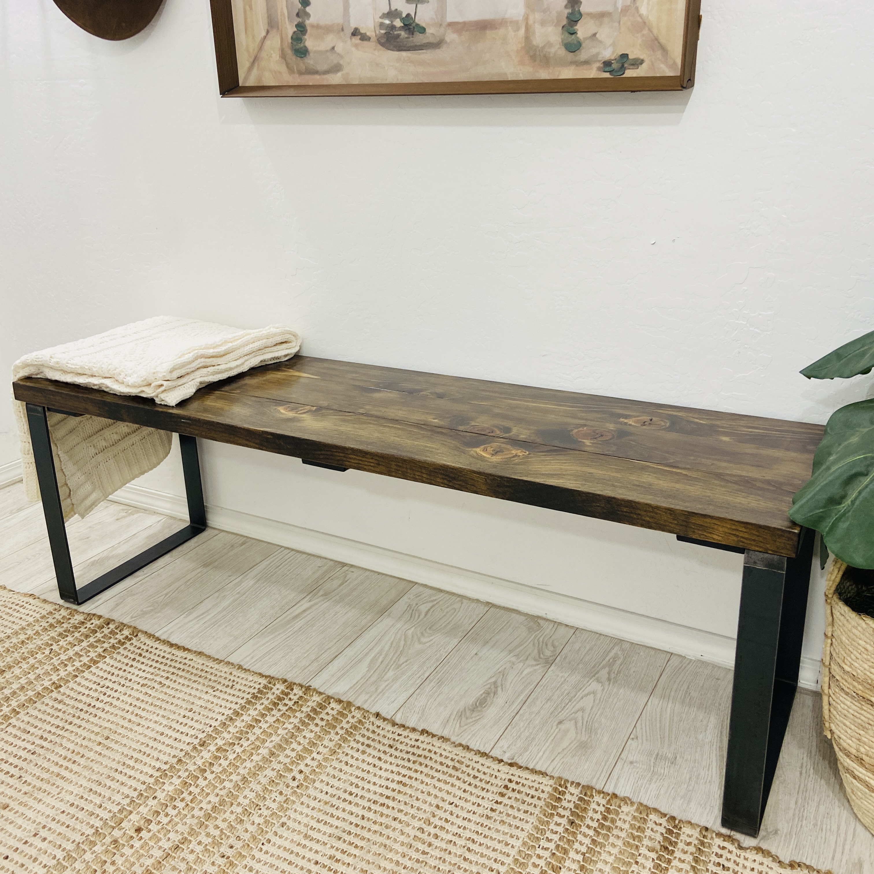 Barn Walls Dark Brown Stain Solid Wood Bench, Accent Bench, Bedroom