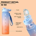 thumbnail image 2 of Sports Water Bottle with Straw,32oz,With Both Time Marker and Water Volume Marker,Leak Proof Thickened,BPA-Free,Adults and Kids Love It,Apply To Gym,Outdoor,Travel(Blue-Pink Gradient), 2 of 7