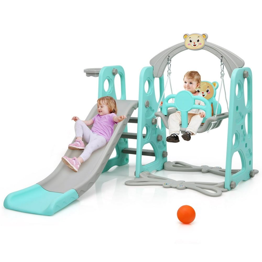 Babyjoy 4in1 Toddler Climber and Swing Set w/ Basketball Hoop & Ball