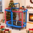 thumbnail image 4 of Toddler Trampoline with Enclosure Net, 60" Kids Trampoline with Basketball Hoop, SHINPT Indoor Trampoline for Kids, Small Trampoline with Ocean Balls, Mini Trampoline with Rings, Gift for Boys Girls, 4 of 11