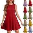 thumbnail image 4 of CCRFTGI Girls Summer Dresses Size 8 Casual Cotton Linen Fashion Tank Sleeveless Dress Swing Beach A-Line Mini Dress Light Blue 12-13 Years, 4 of 4